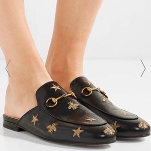 Sold Out GUCCI Princetown Horsebit Bees and Stars Black Slippers  Mules  8 EU38
